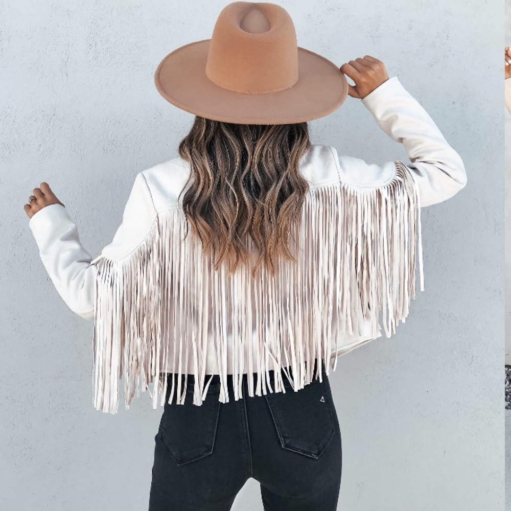 Off White Tassel suede women fringe jacket long sleeve jacket - Picture 4 of 8